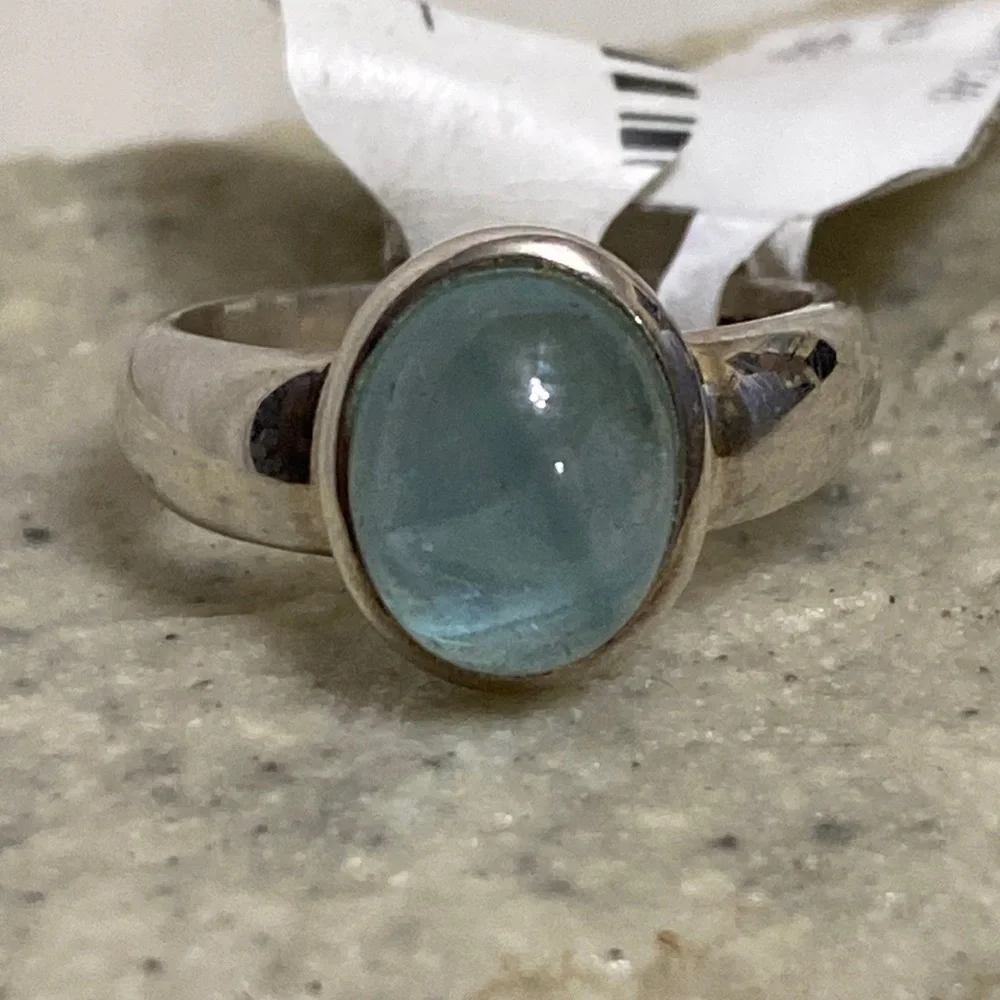 *SOLD*🆕Sterling Silver Aquamarine Cabochon Ring - Picture 1 of 9